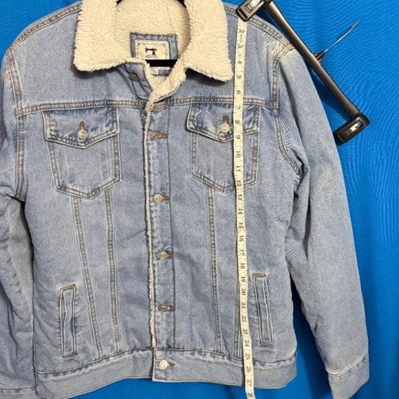 WARM HEAVY FASHION BLUE JEAN DENIM JACKET WITH SHERPA & FURRY FUZZY TYPE LINING - Picture 15 of 16